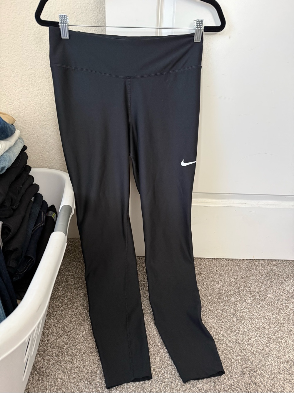 Women’s Nike Black Athletic Leggings with White Swoosh